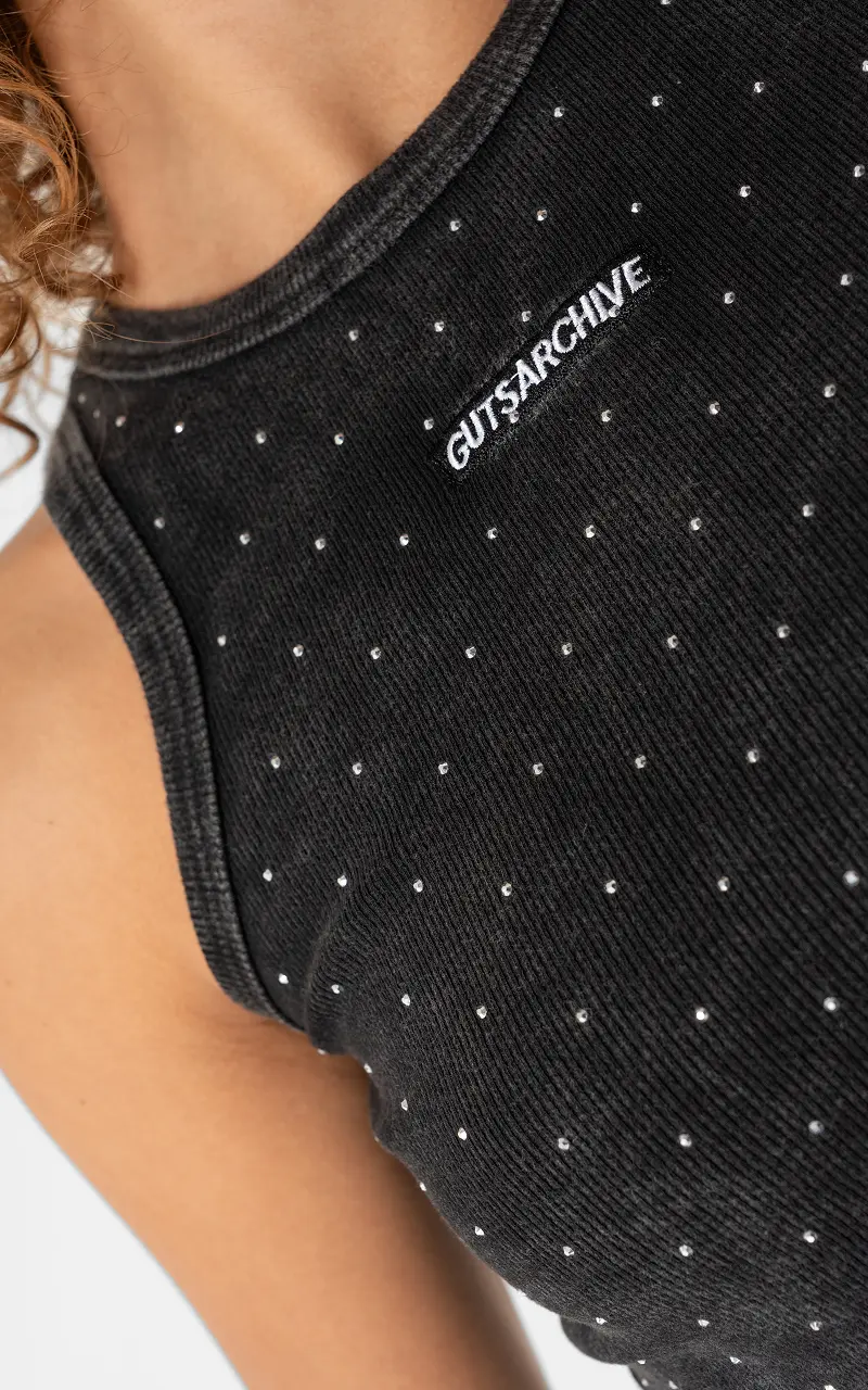 Archive top with rhinestones Dark Grey Silver