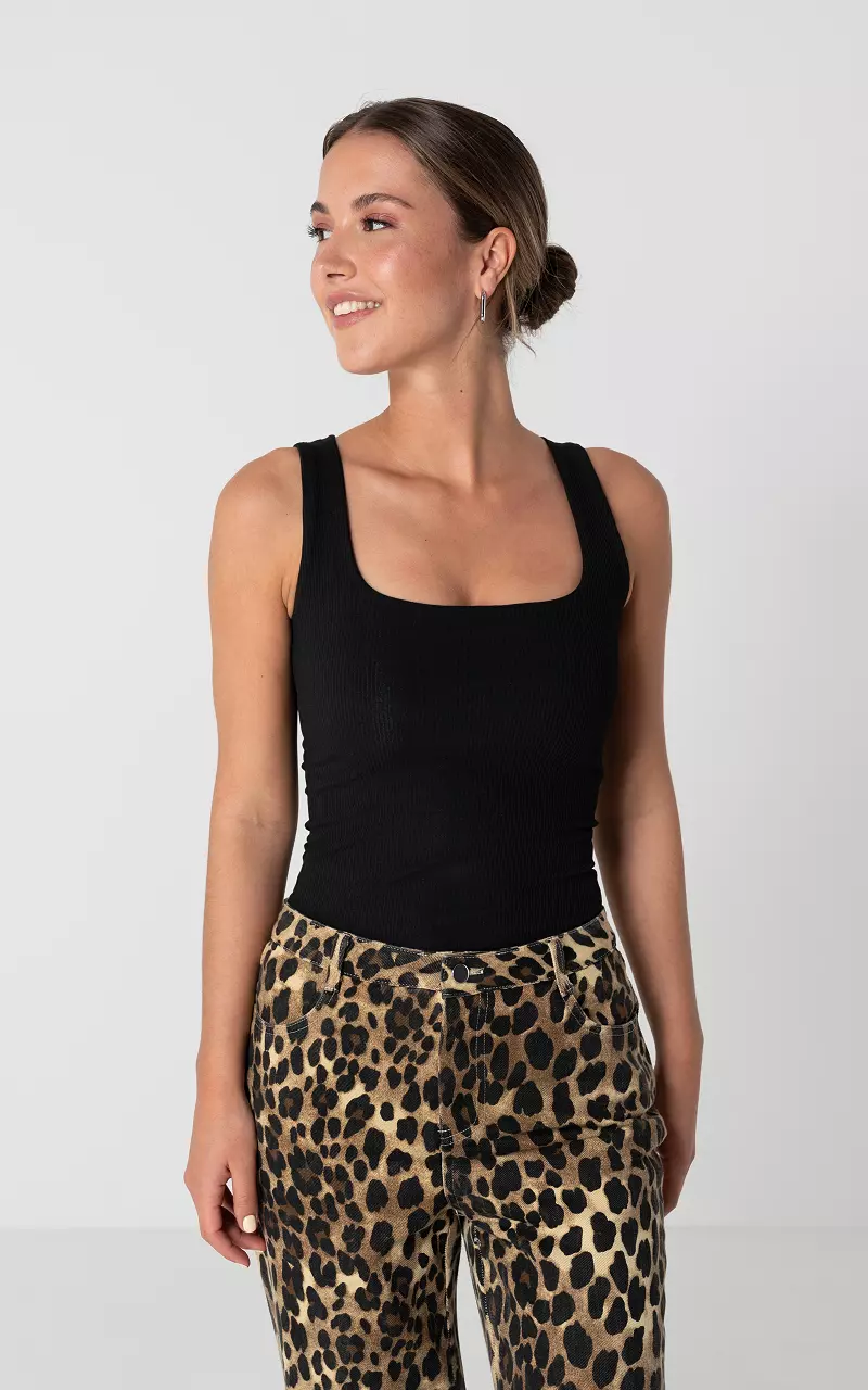 Tank top with a square neckline - Black