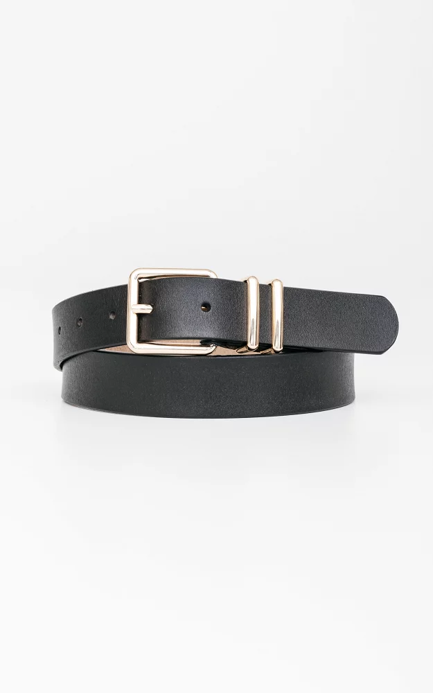Leather belt with a square buckle Black Gold