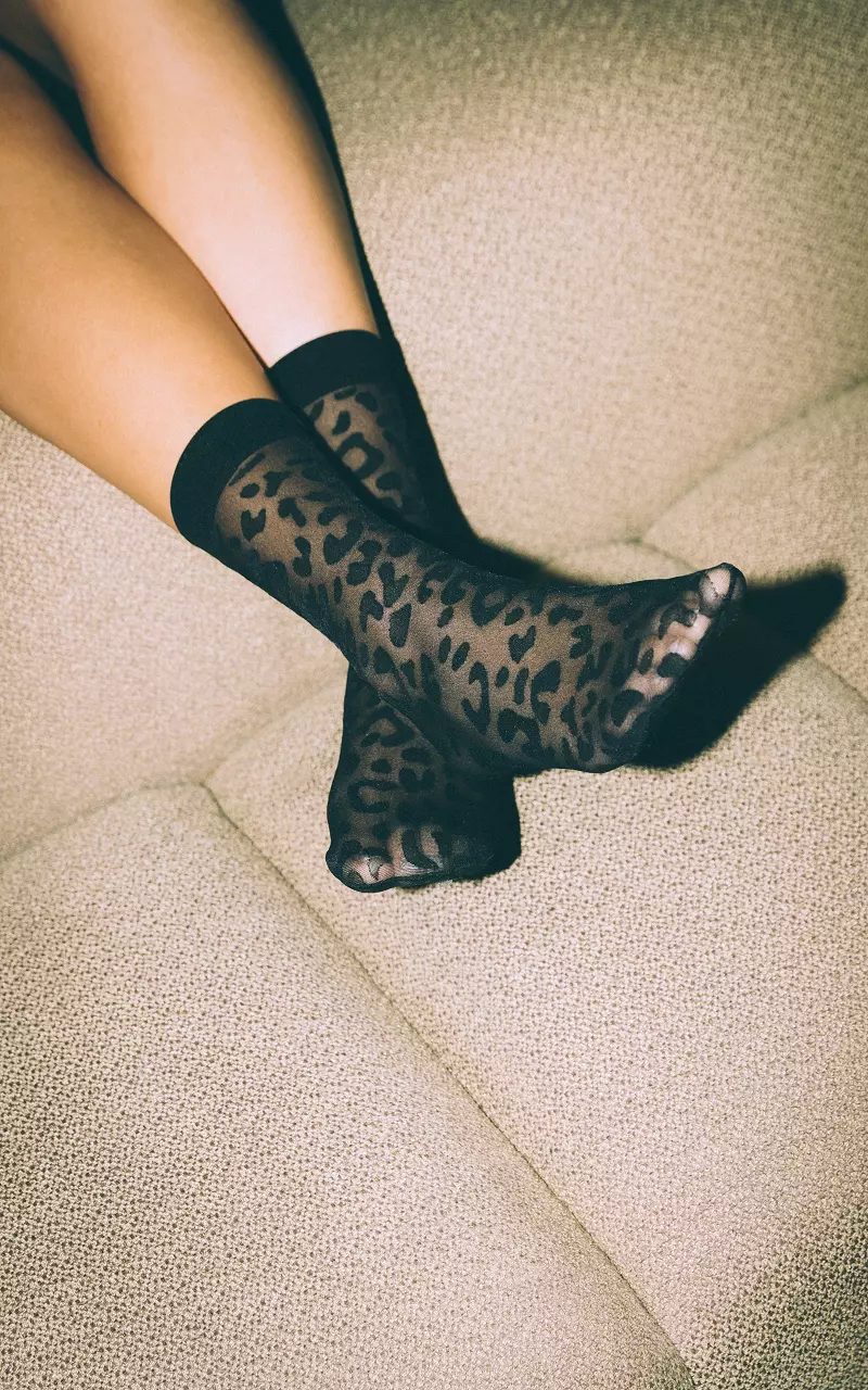 Black Sheer Leopard Ankle Socks – Better Tights