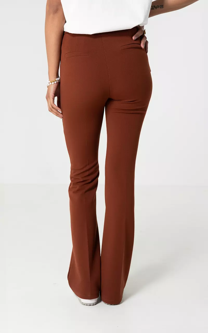 High-waist, flared trousers - Rust Brown