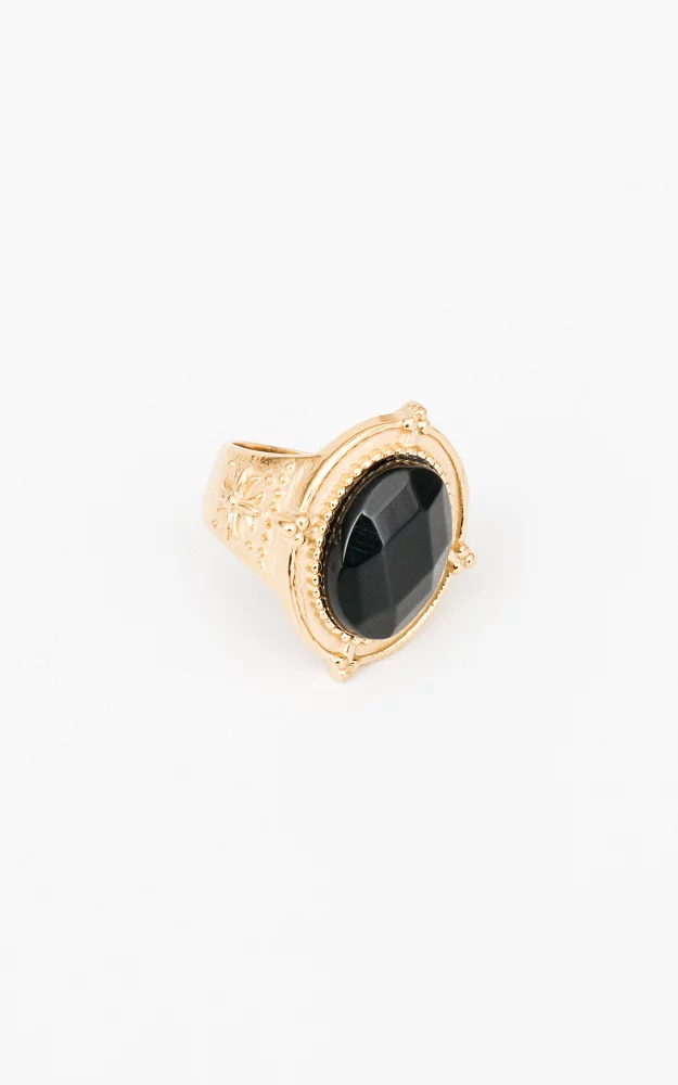 Coloured stone ring Black Gold