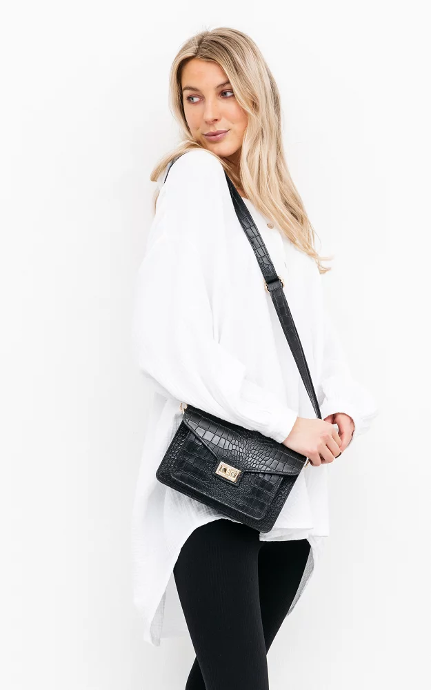 Leren tas met goudkleurige details Zwart