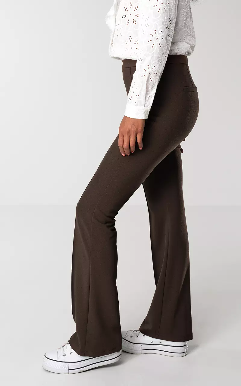 Wide linen-blend trousers - Dark brown - Ladies | H&M-vachngandaiphat.com.vn