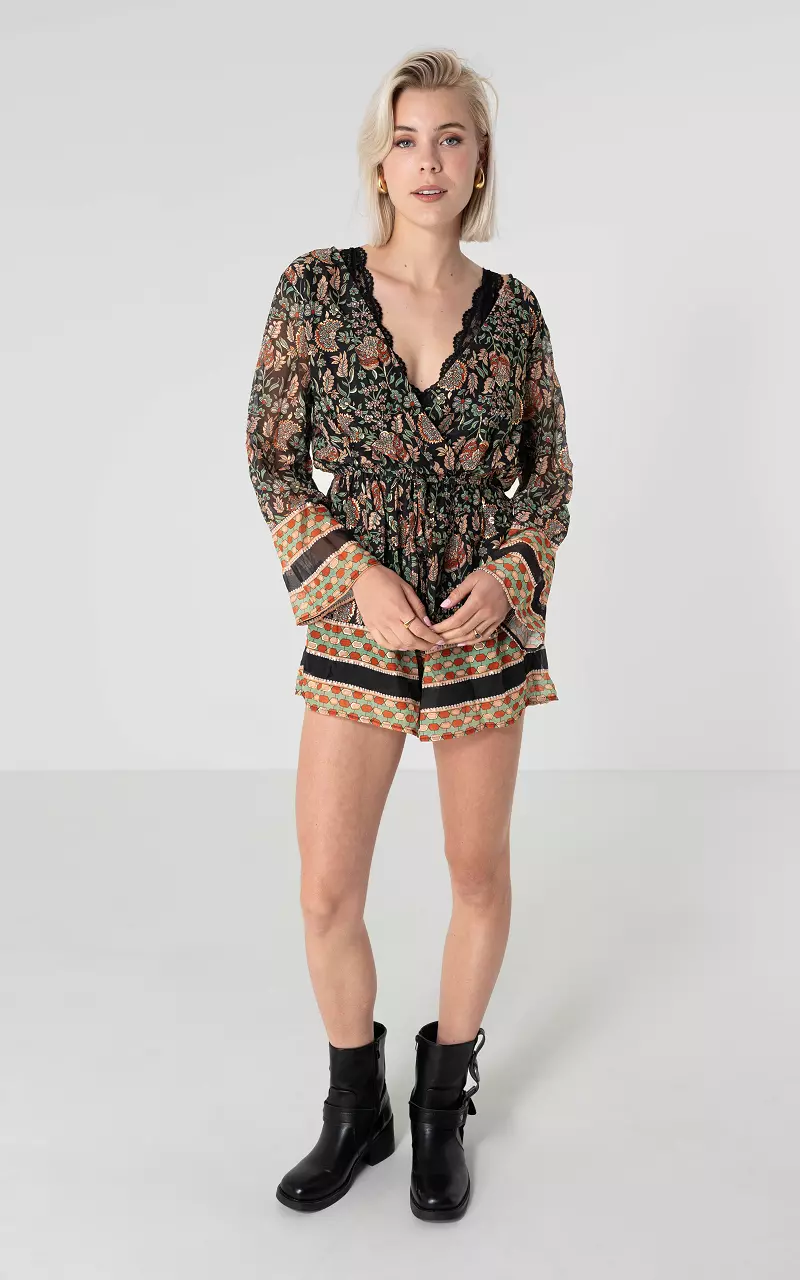 Jumpsuit met uitlopende mouwen Zwart Groen