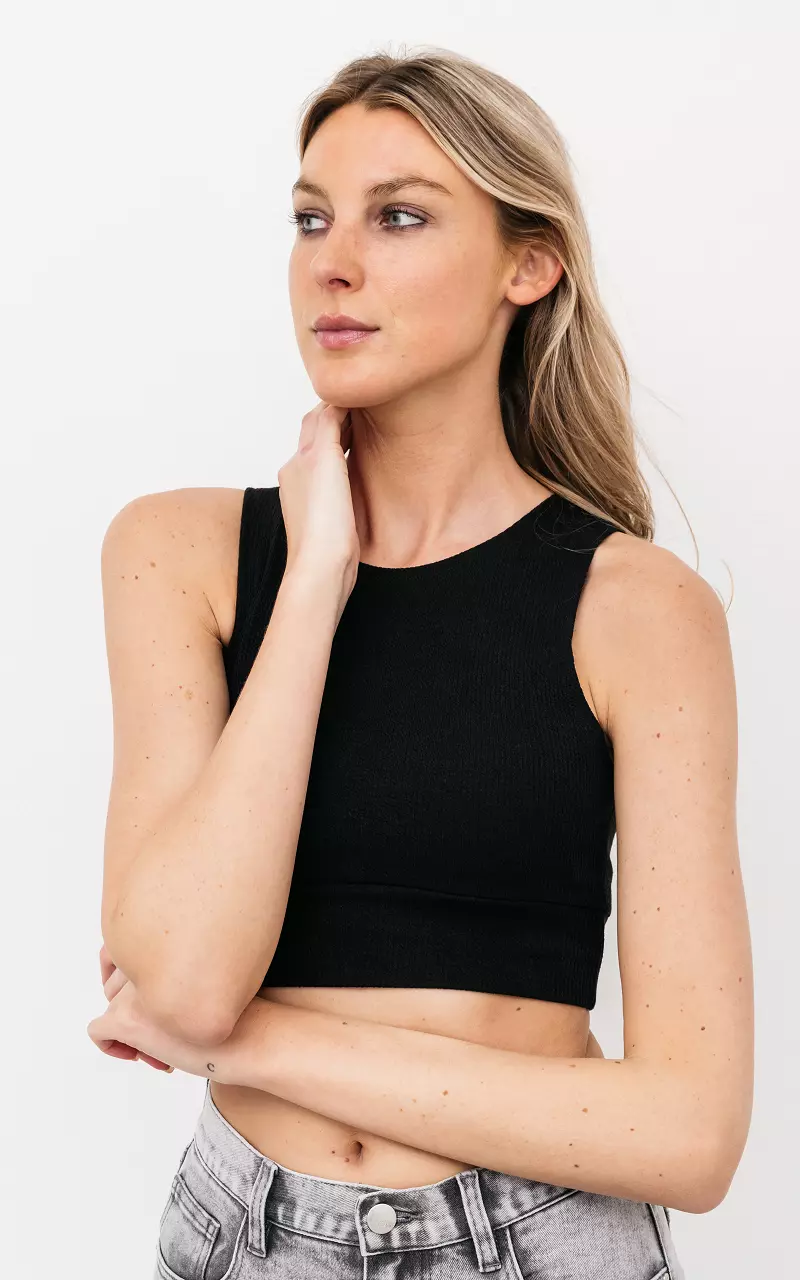 Crop top with ribbed detail Black