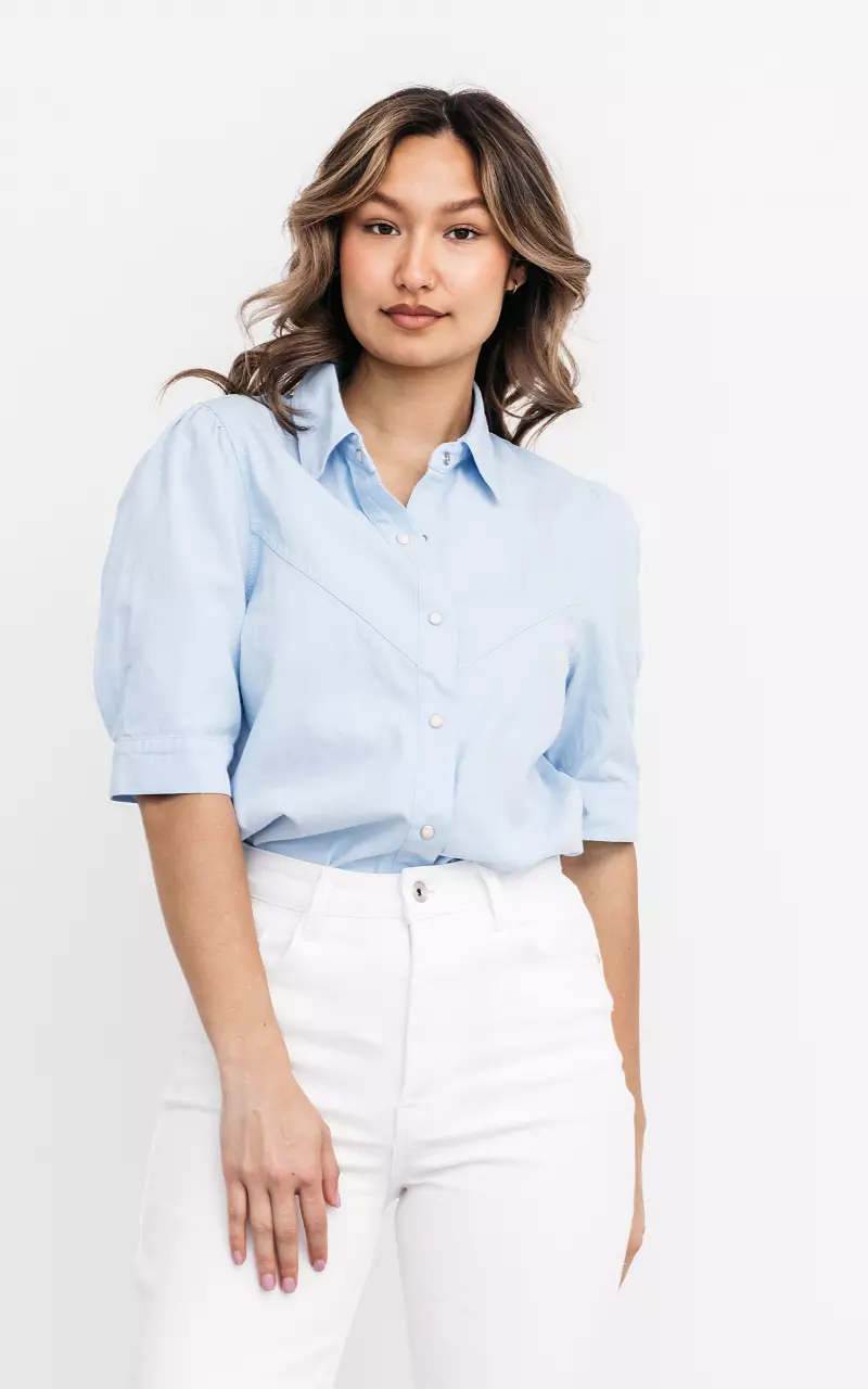 Denim-look blouse with buttons Light Blue