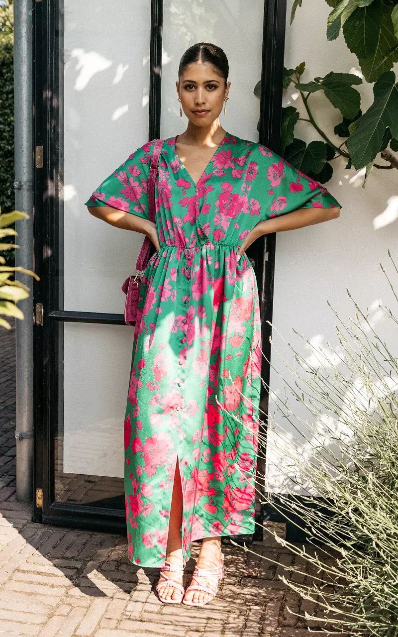 Maxi Kleid mit floralem Muster Grün Pink