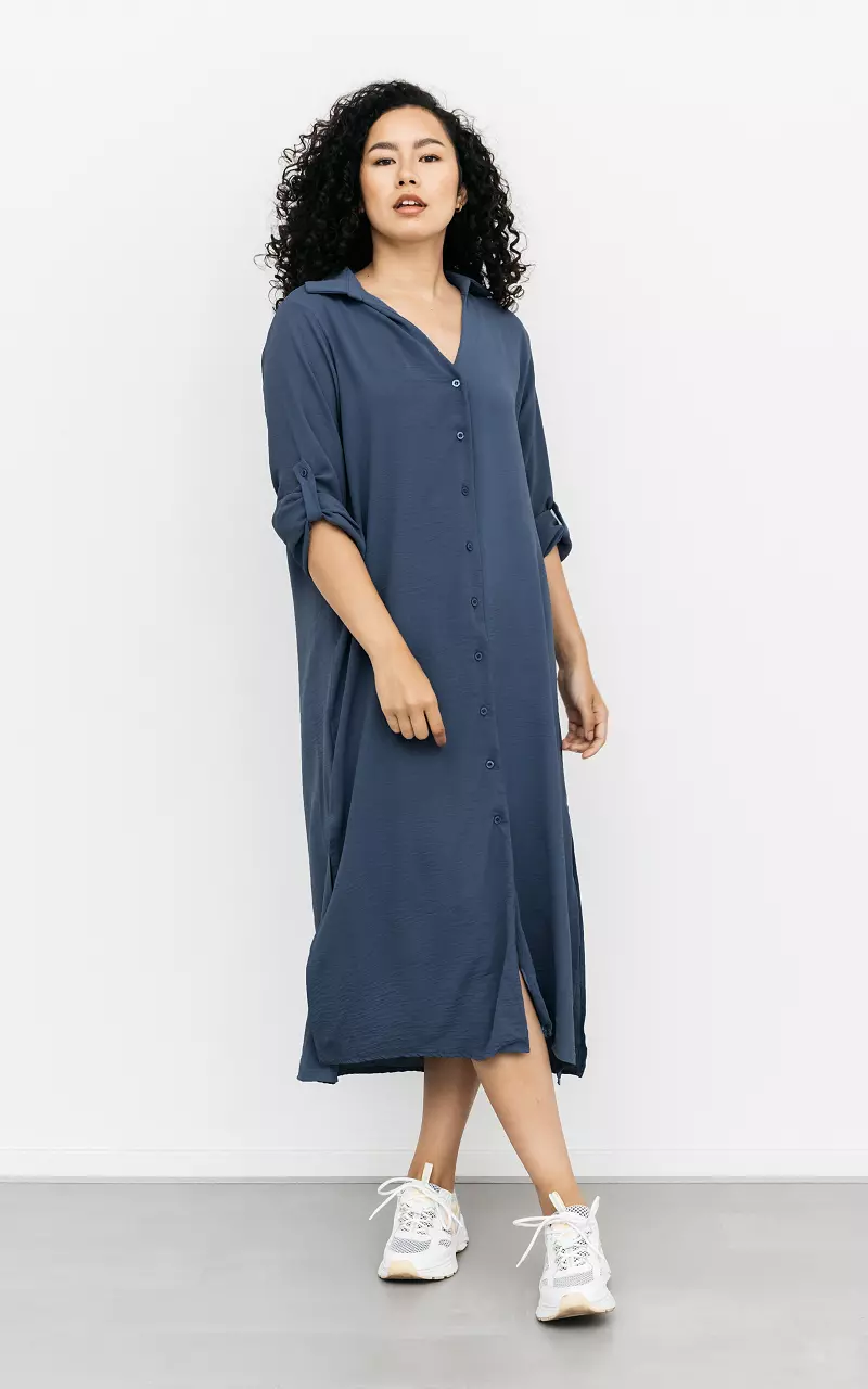 Midi shirt dress with split Blue