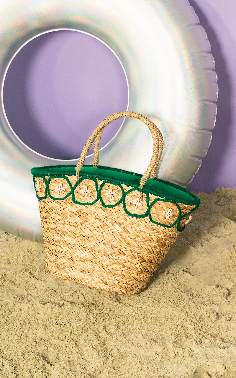 Straw bag with shells Light Brown Green