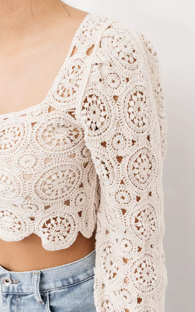 Cream Long Sleeve Crochet Top