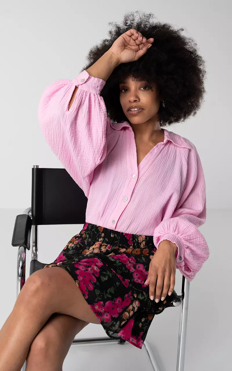 Katoenen blouse met knoopjes Roze