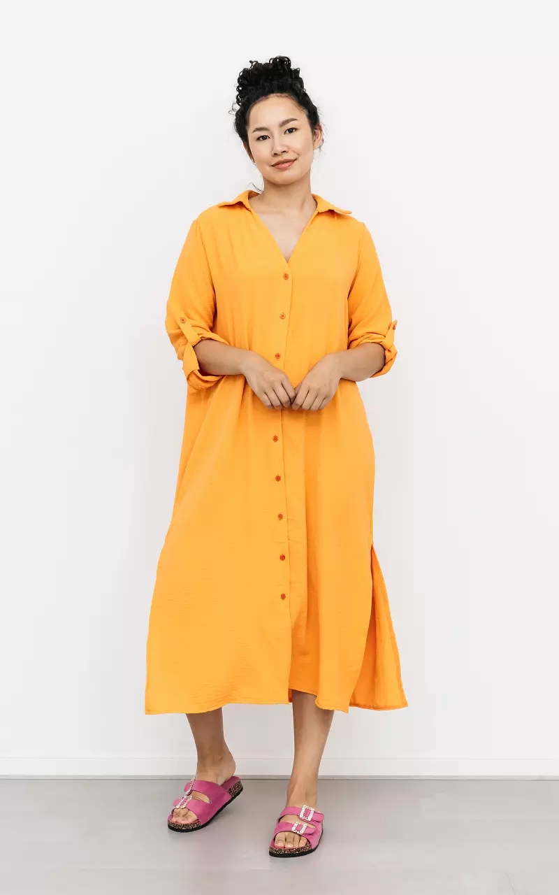 Midi shirt dress with split Orange