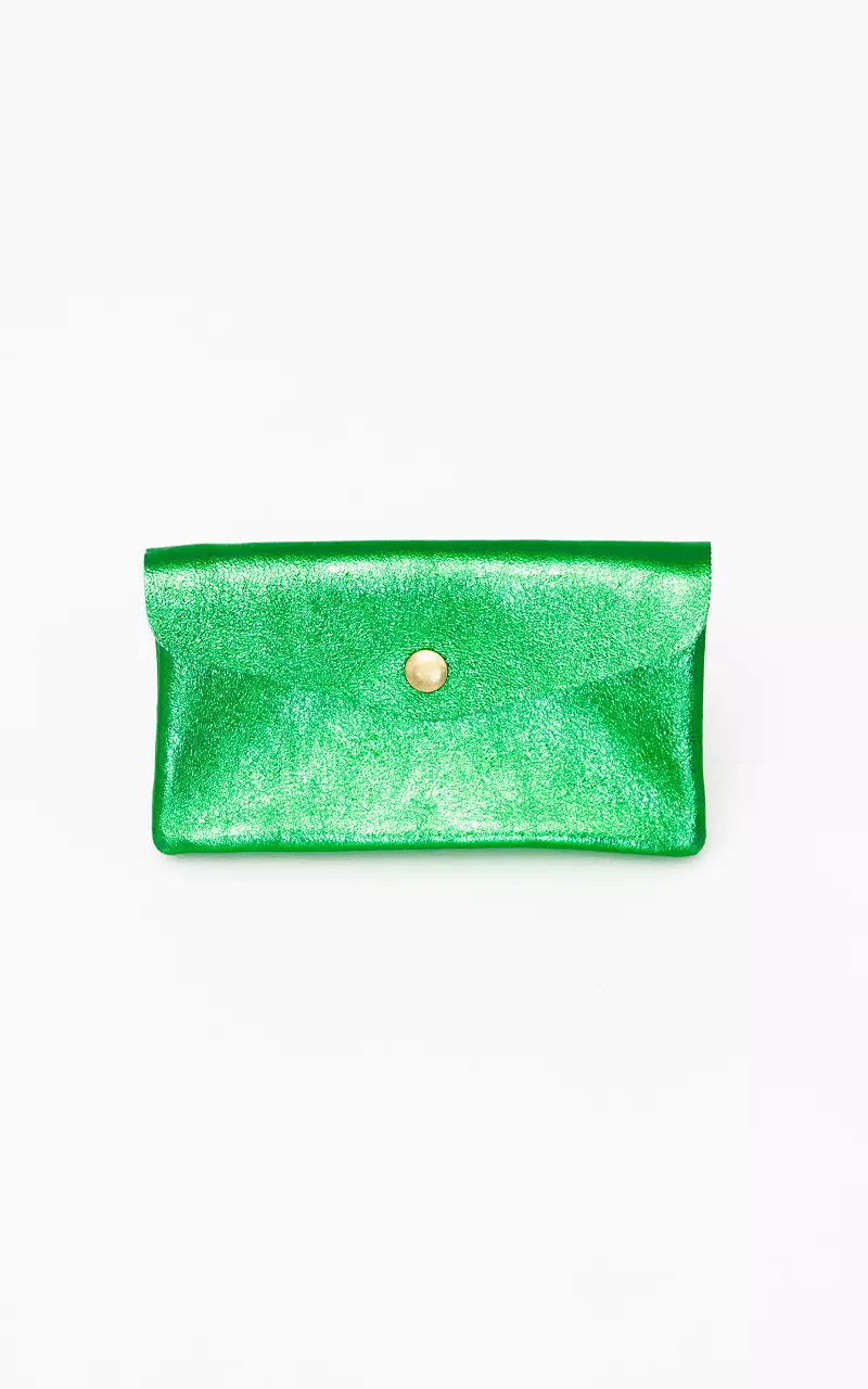Metallic wallet with press button Green
