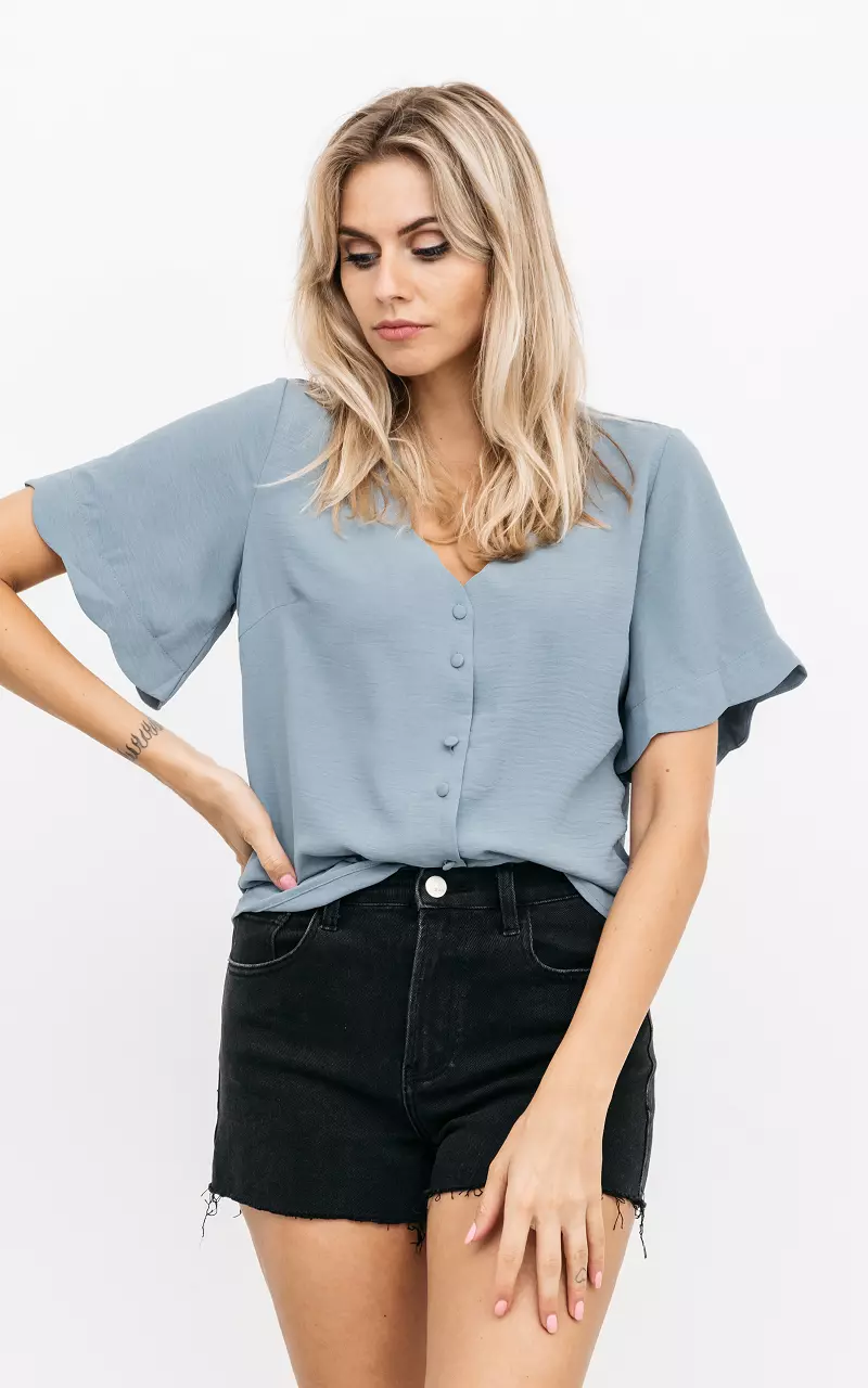 V-neck top with buttons Blue