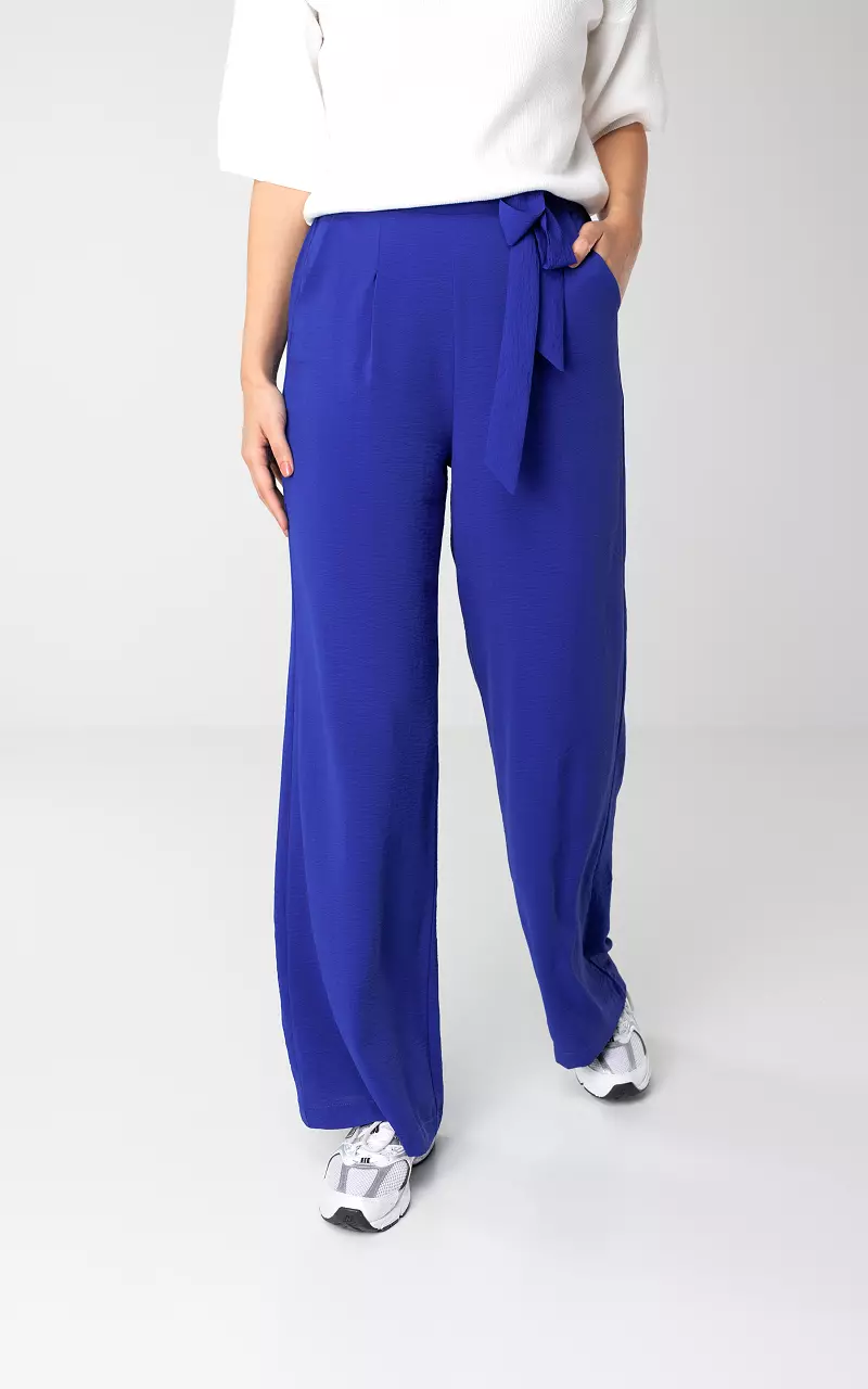 Wide leg trousers with tie - Cobalt Blue