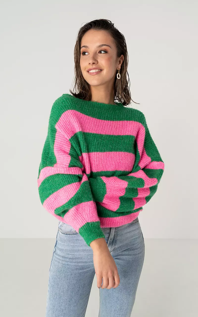 Oversized striped sweater - Pink Green