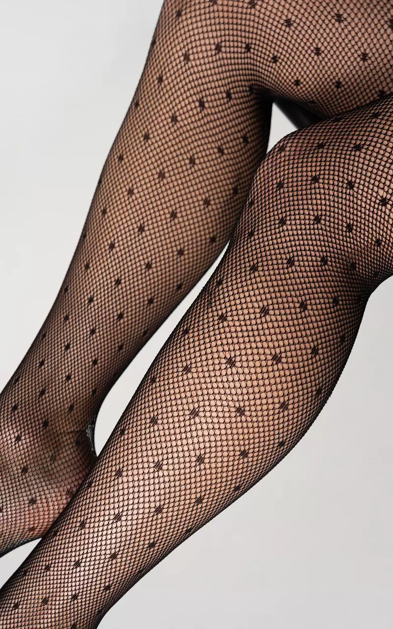 DOTTED MESH TIGHTS - Black
