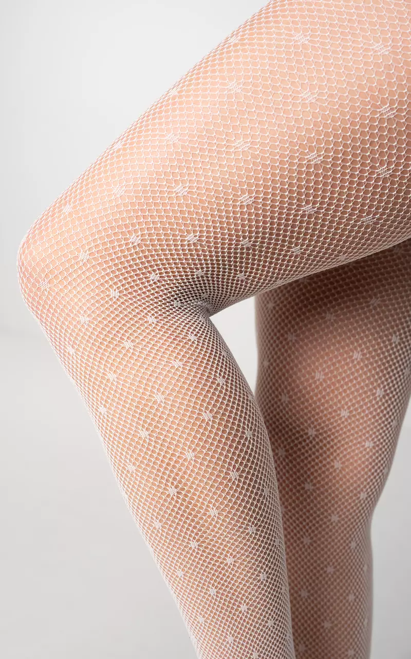 Fishnet tights with dots - White