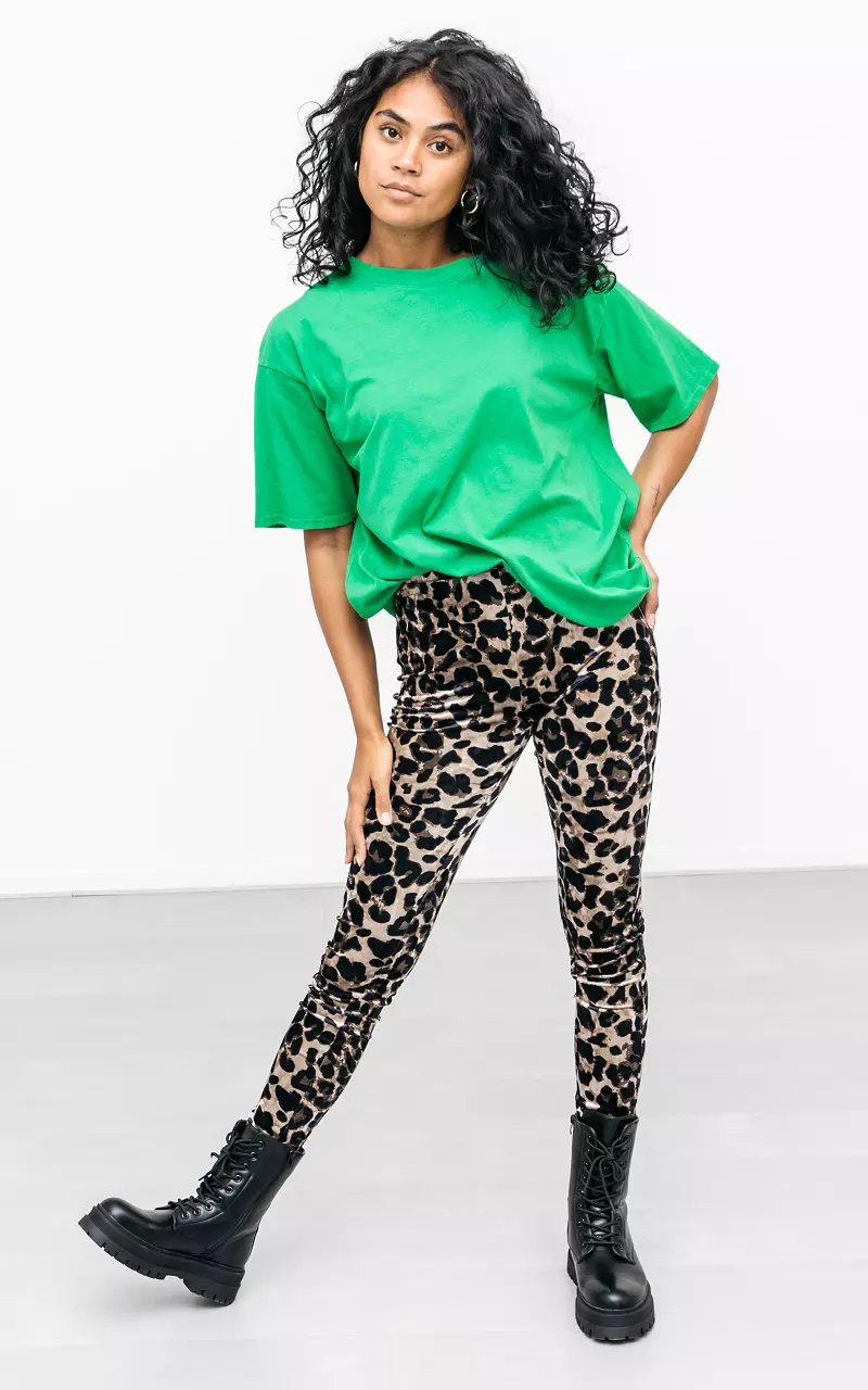 Velvet-look trousers with elastic band Leopard