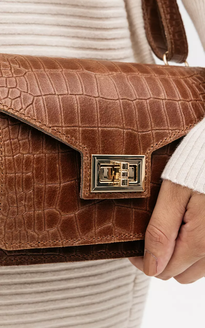 Leather bag with gold-coloured details Cognac