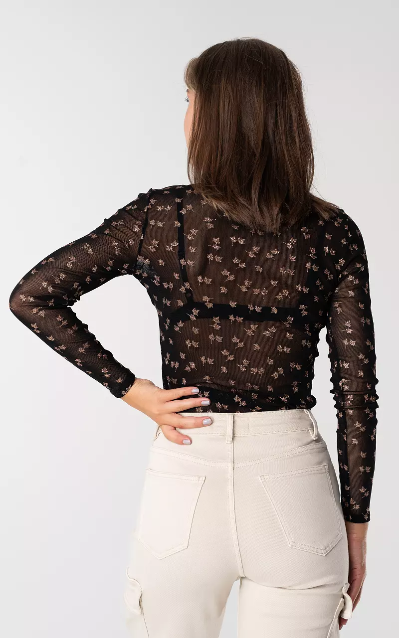 Glitter Patterned Long Sleeve Crop Top