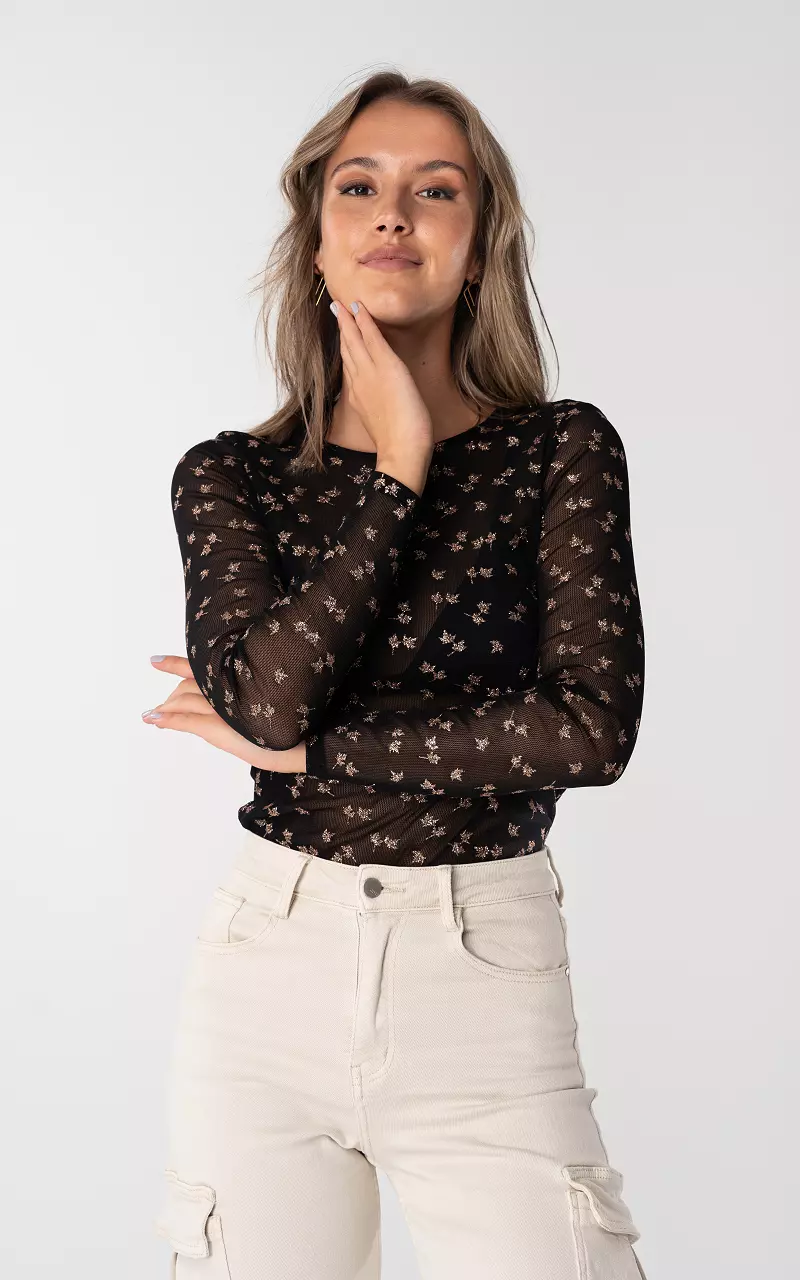 See-through top with glitter details Black