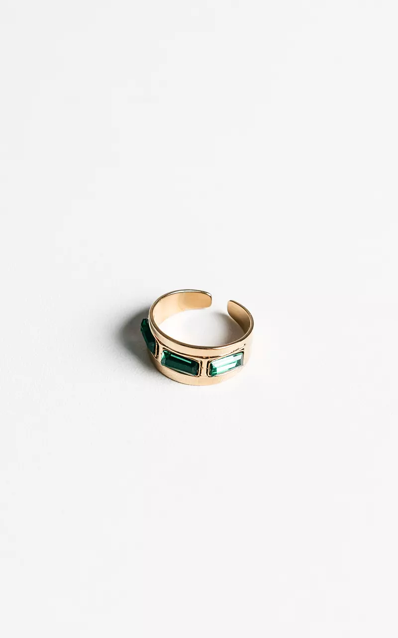 Verstellbarer Ring mit farbigen Steinchen Gold Grün