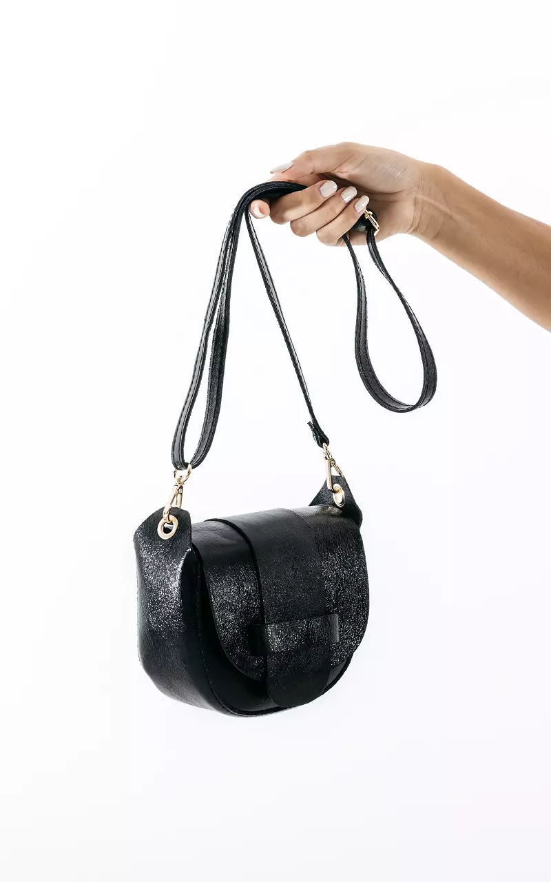 Metallic-Look Tasche mit verstellbare Taschenriemen Schwarz