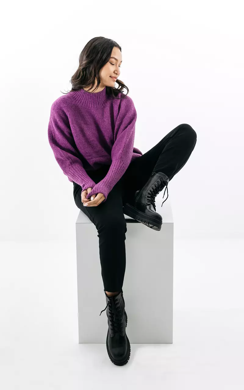 Turtleneck sweater with glitter details Purple