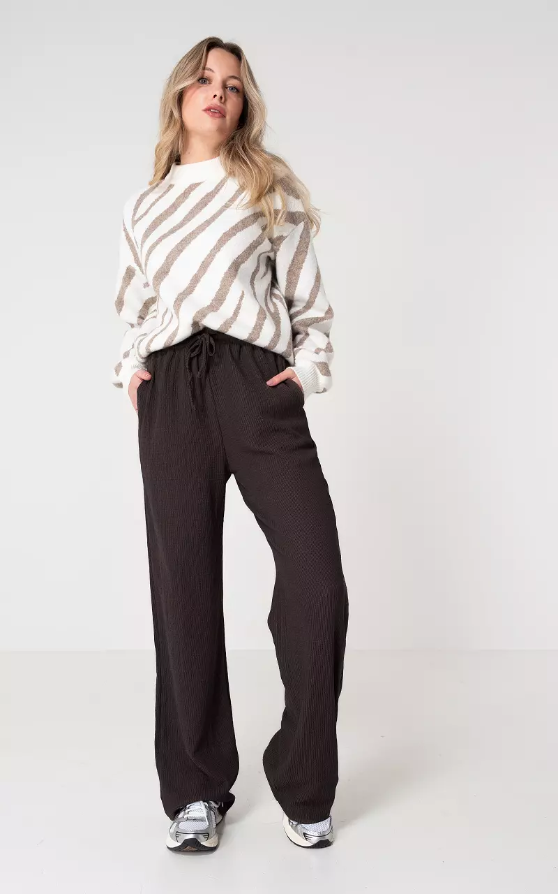 Wide leg trousers with tie Dark Brown