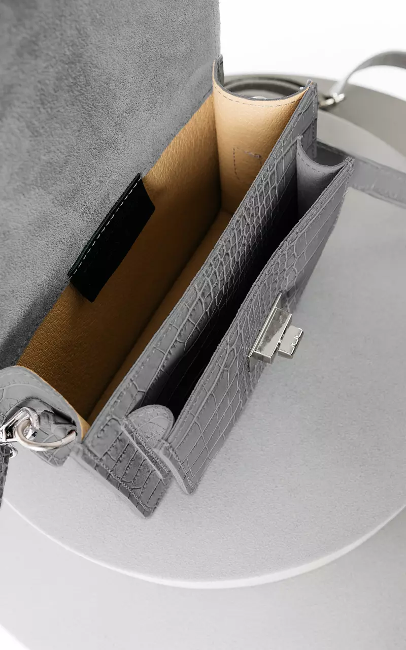 Leren tas met zilverkleurige details Grijs