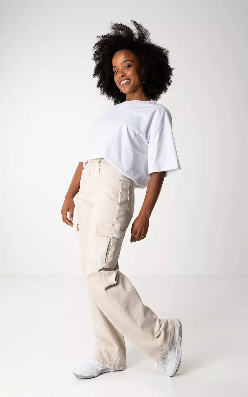 Fancysters Women's High Waisted Cargo Pants, Straight Wide Leg Y2K Baggy Cargo  Pants with 6 Pockets (A02-M) Beige at Amazon Women's Clothing store