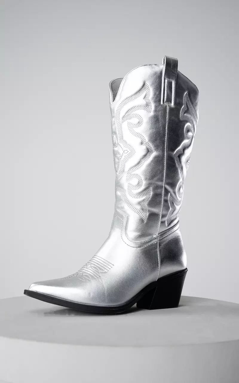 Cowboy boots with zip Silver