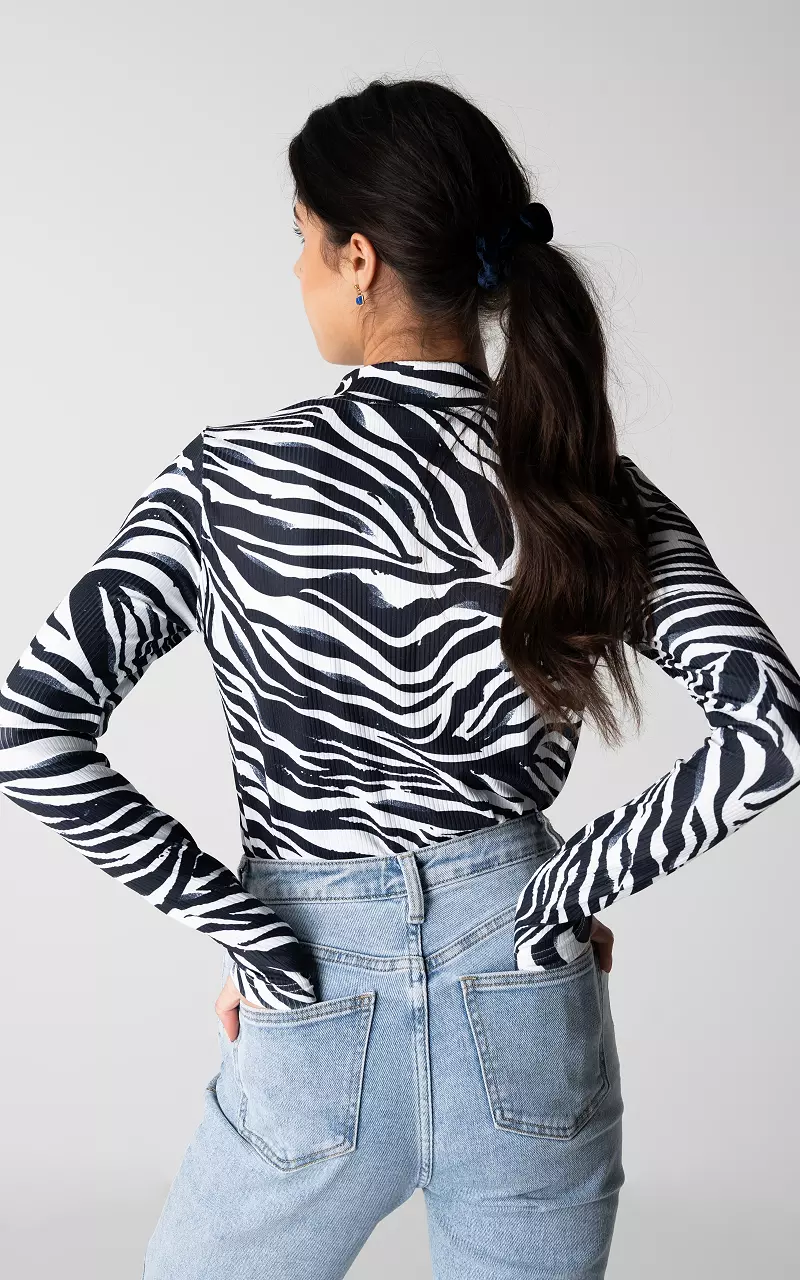 Zebra print high outlet neck top