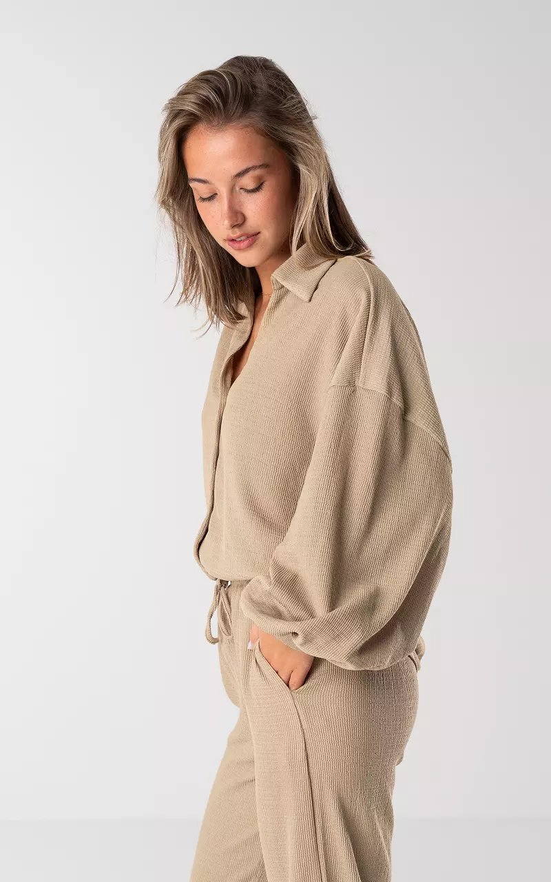 Oversized blouse with buttons Beige