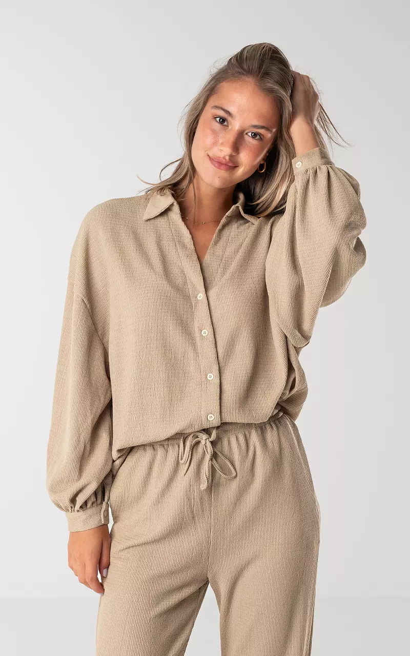 Oversized blouse with buttons Beige