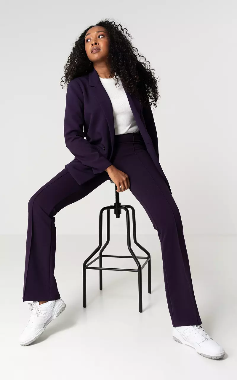 Dark Purple Stretch Woven Skinny Flare Trousers | PrettyLittleThing