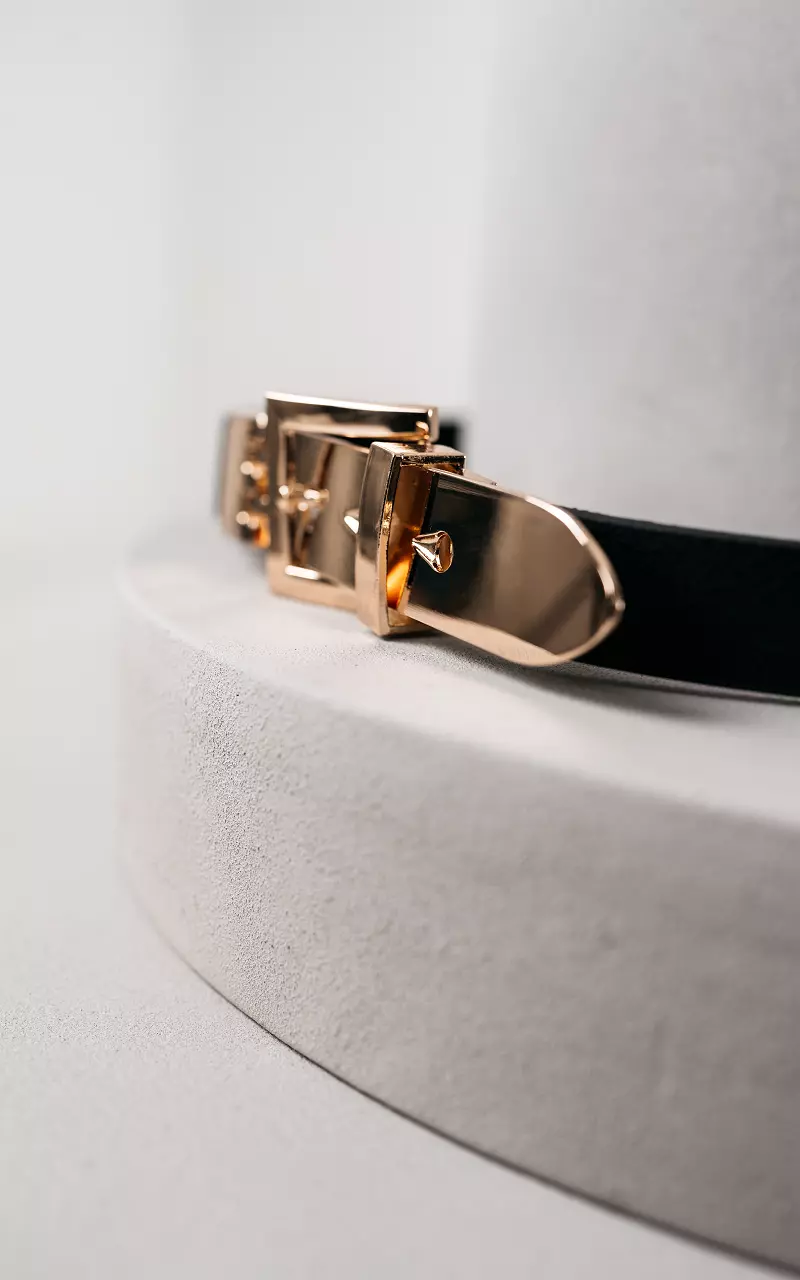 Ceinture à boucle carrée Noir Or