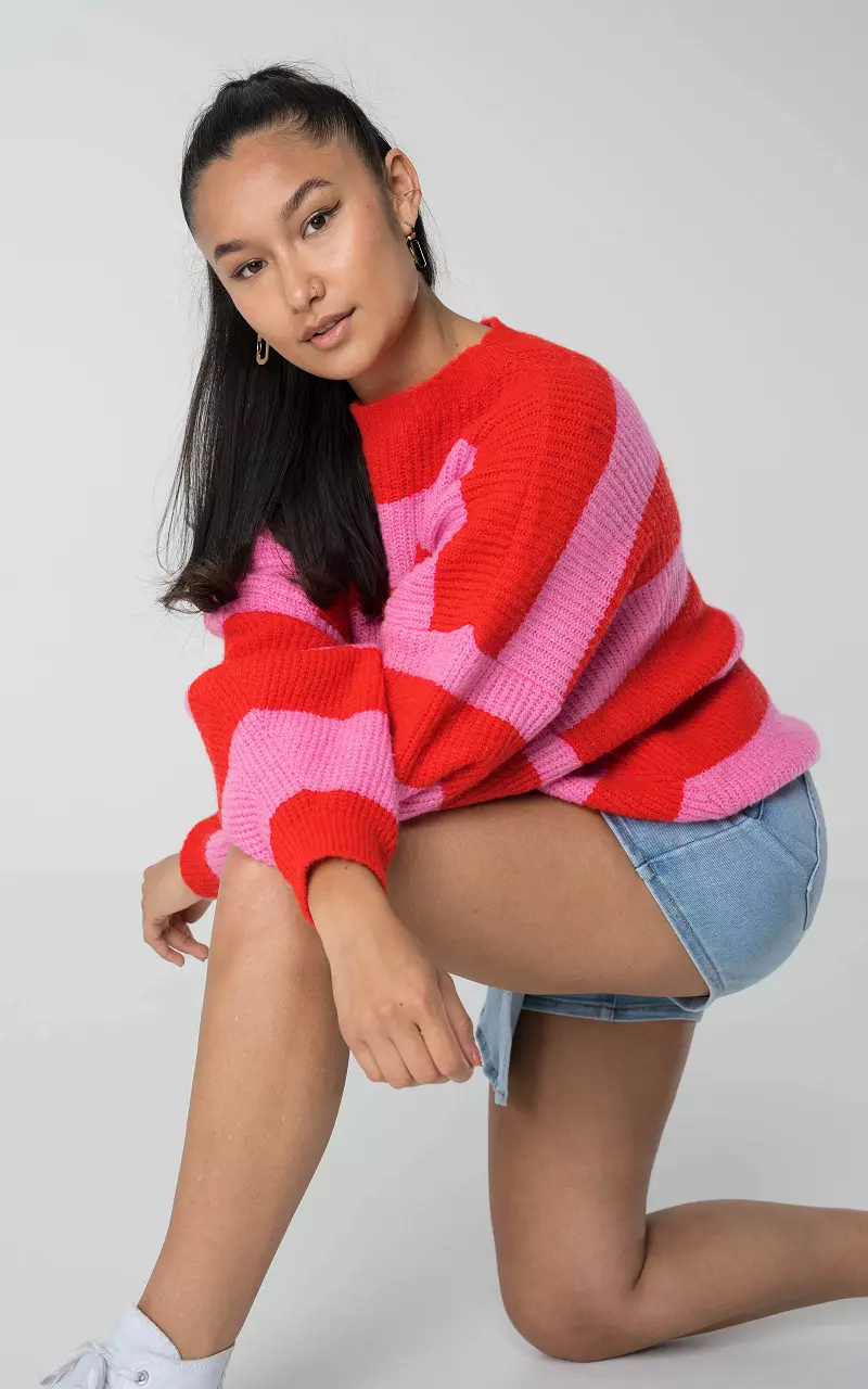 Oversized striped sweater - Red Pink