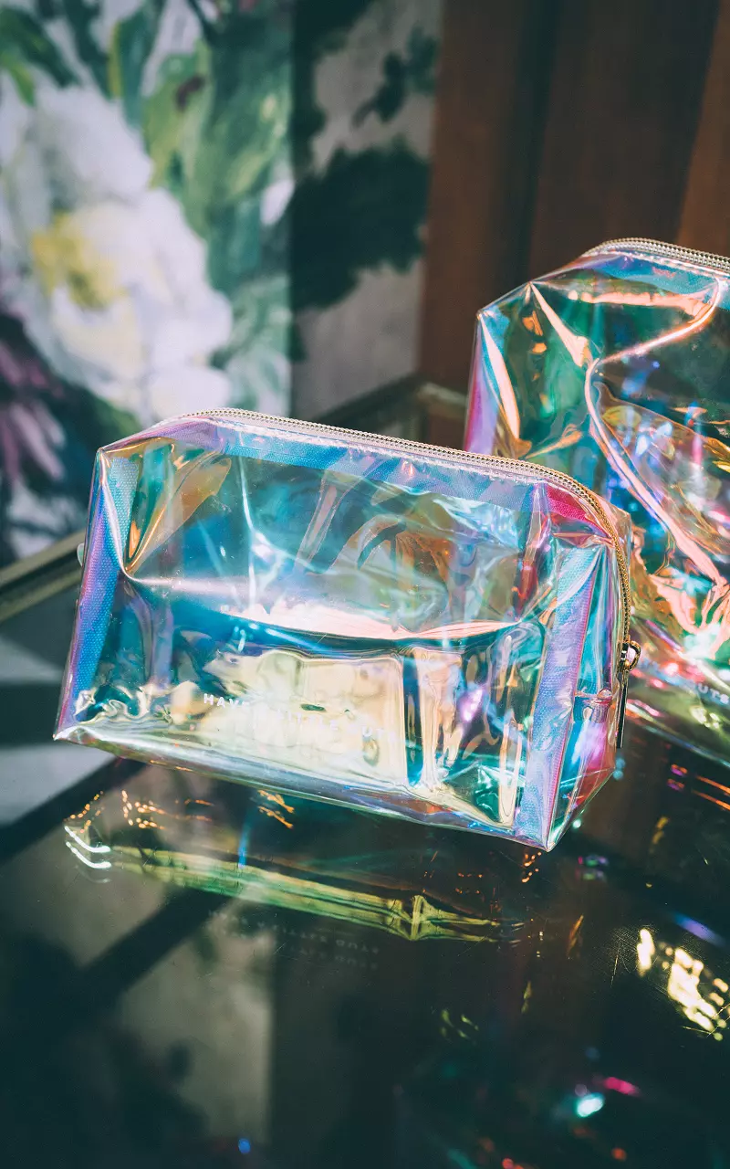 Holographic toilet bag with quote Multicolor