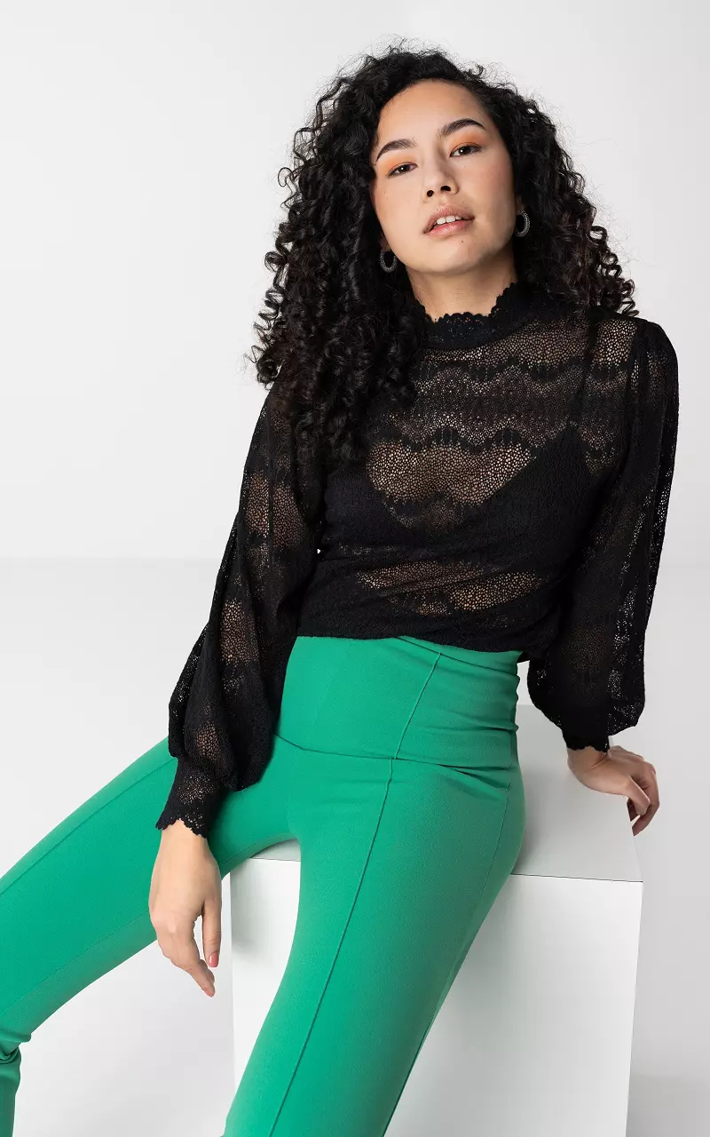 See-through top with turtleneck Black