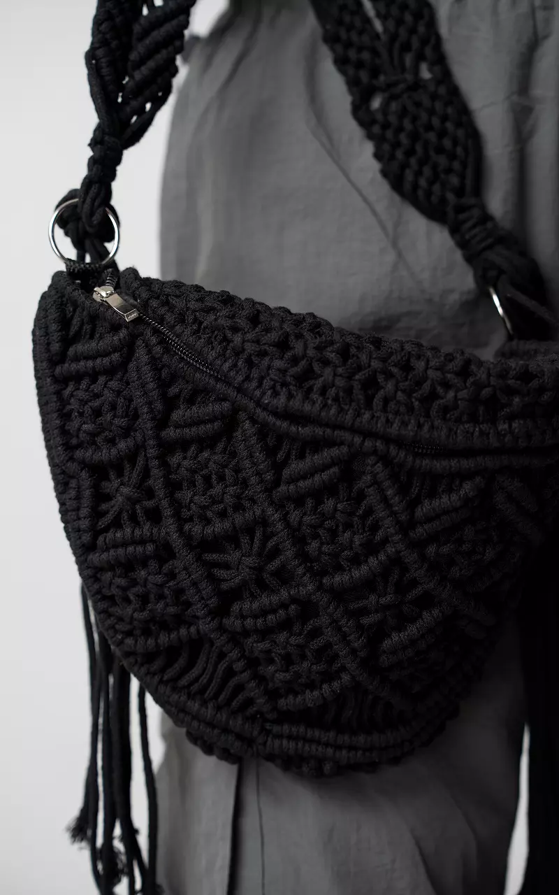 Macrame shoulderbag with zip Black