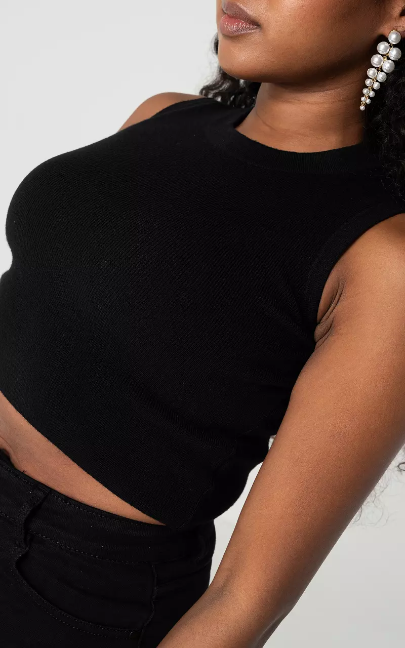 Cropped top with round neck Black