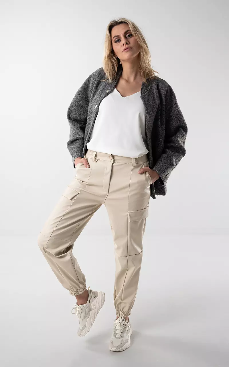 Leather-look cargo trousers Beige