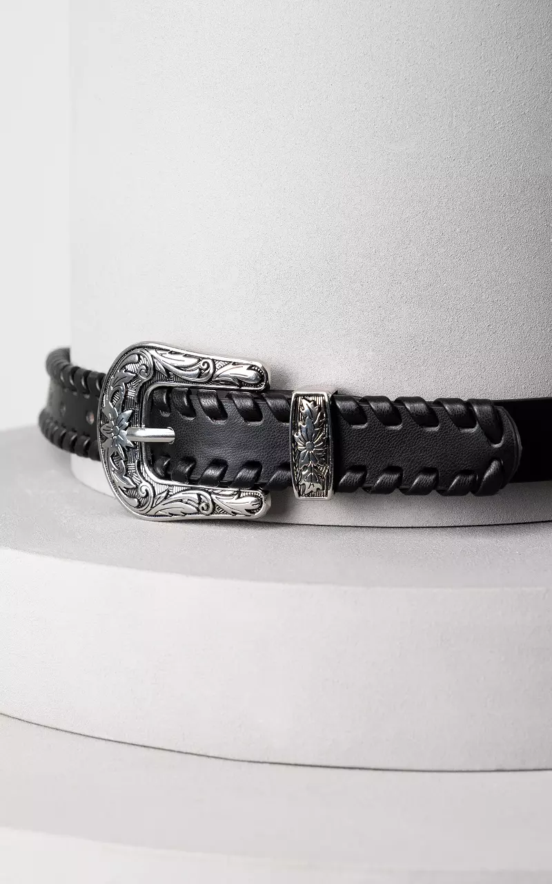 Riem met gedetailleerde gesp Zwart Zilver
