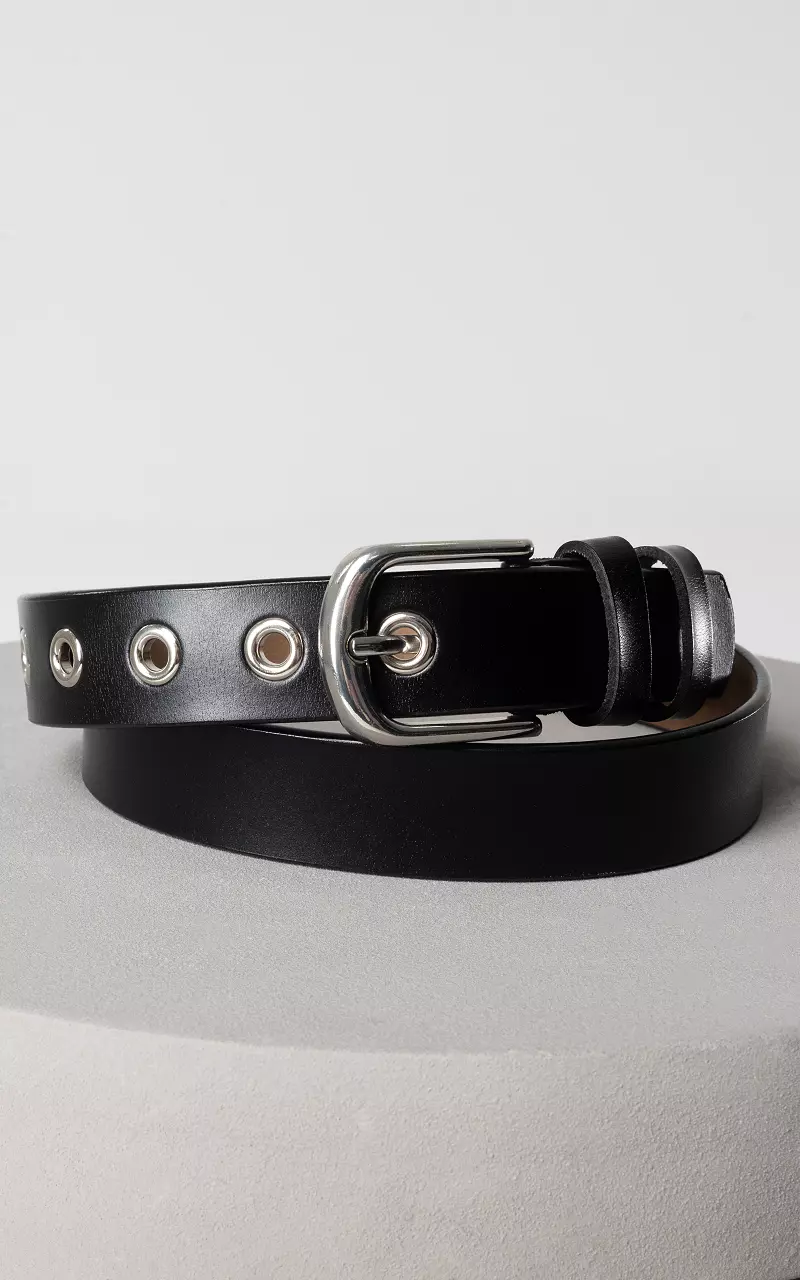 Leather belt with gold-coloured clasp Black Silver