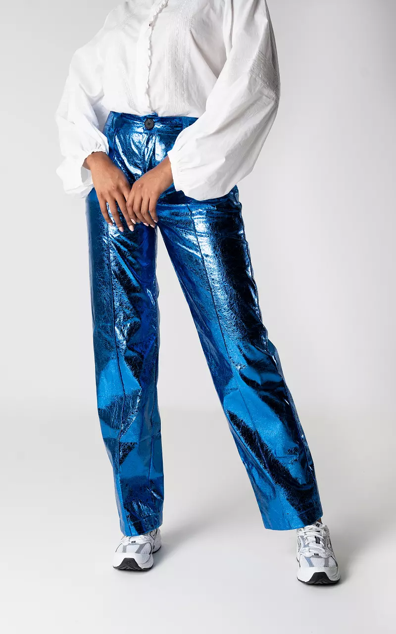 Straight-Fit Hose aus Baumwolle im Metallic-Look - Damen