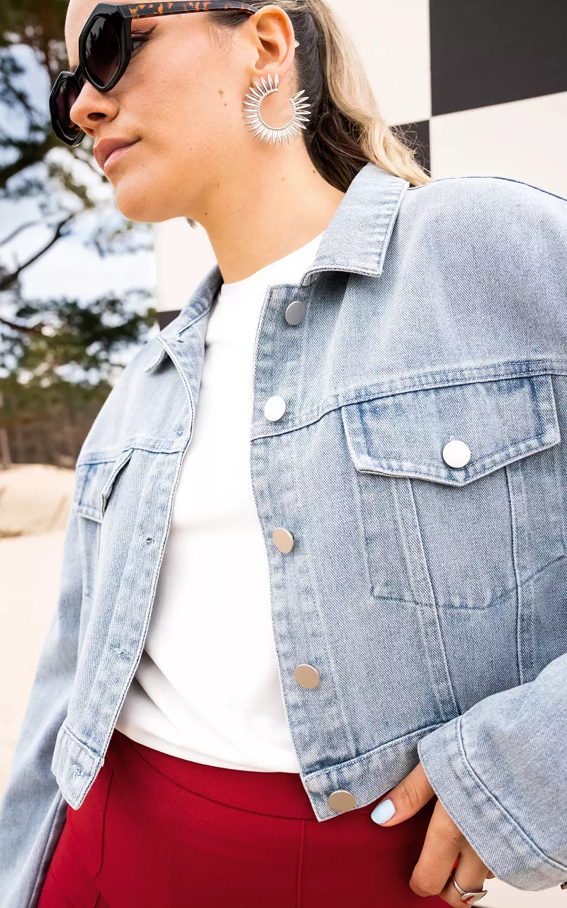 Cropped Jeansjacke mit Brusttaschen Hellblau