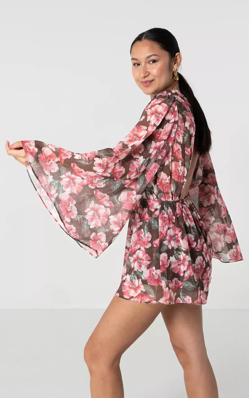 Playsuit mit floralem Muster und offenem Rücken Dunkelbraun Pink